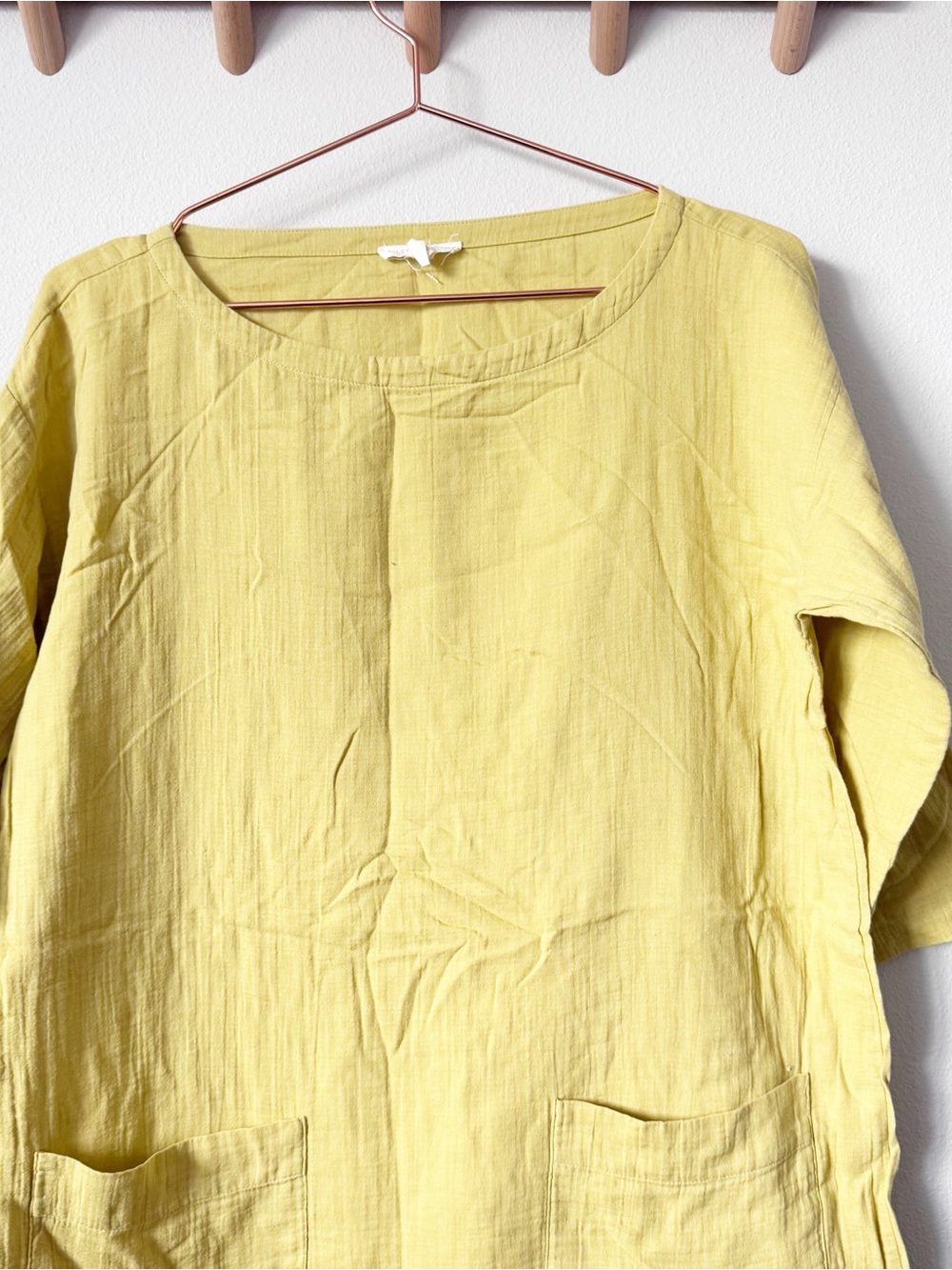 Eileen Fisher Yellow Scoop Neck Tunic with Front Pockets - Picture 2 of 9